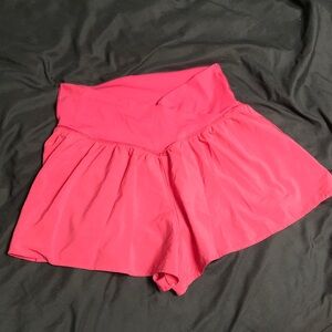 Offline by Aerie Real Me Crossover High-Waist Flutter Athletic Shorts in Pink